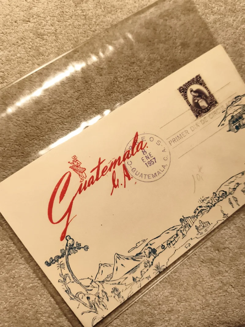 Enveloppe premier jour Guatemala 1957 timbre 2c illustrée philatélie (Ref 8)