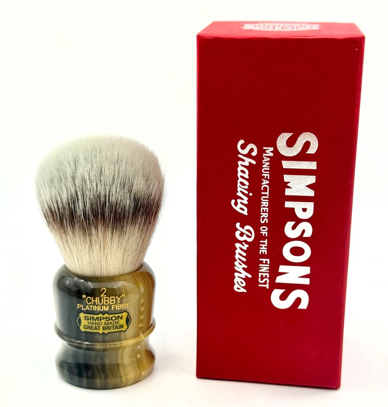 Limited Edition Simpson Chubby CH2 Platinum Synthetic Bristle Shaving Brush - Faux Horn