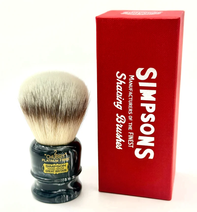 Limited Edition Simpson Chubby CH2 Platinum Synthetic Bristle Shaving Brush - Ebony Marble