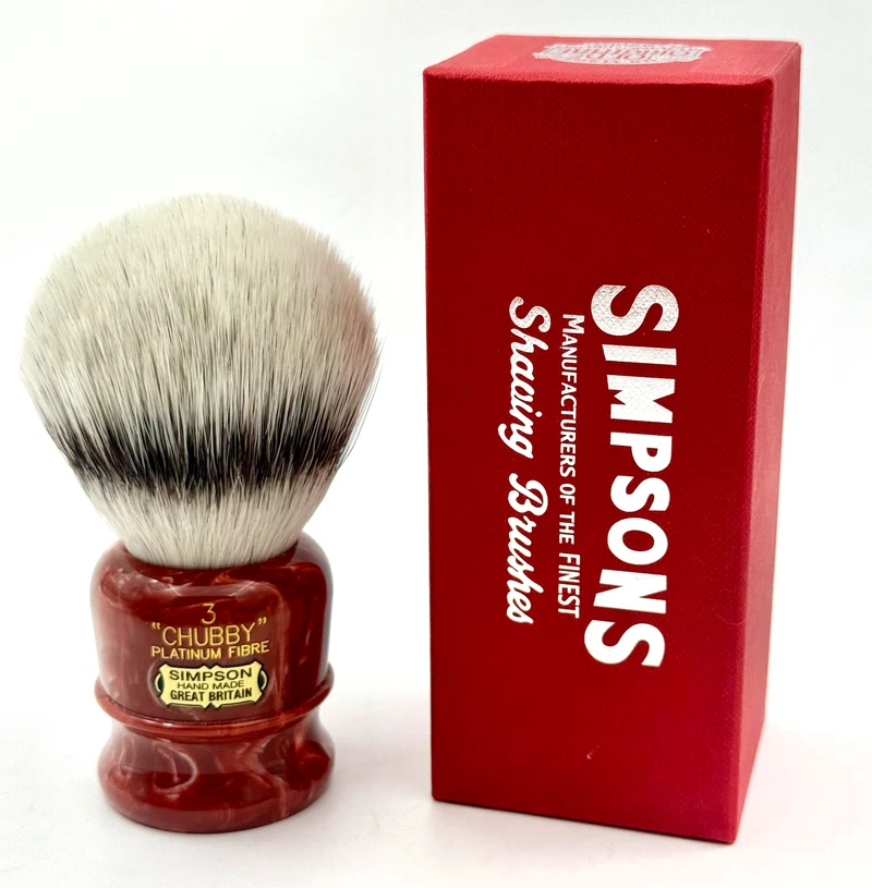 Limited Edition Simpson Chubby CH3 Platinum Synthetic Bristle Shaving Brush - Coral