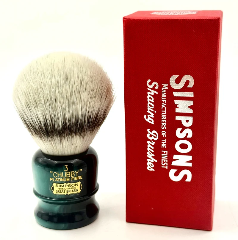 Limited Edition Simpson Chubby CH3 Platinum Synthetic Bristle Shaving Brush - Emerald