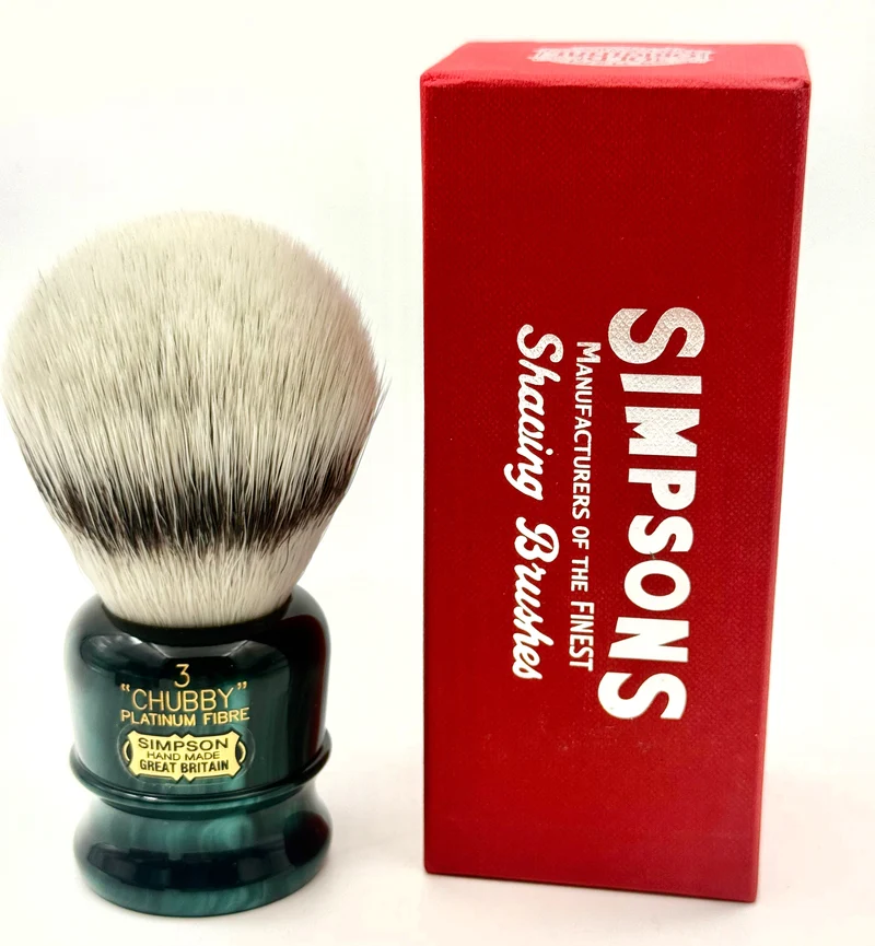 Limited Edition Simpson Chubby CH3 Platinum Synthetic Bristle Shaving Brush - Emerald