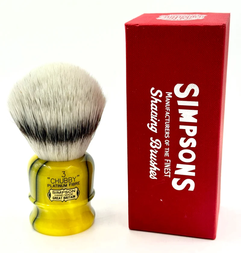 Limited Edition Simpson Chubby CH3 Platinum Synthetic Bristle Shaving Brush - Medallion Yellow