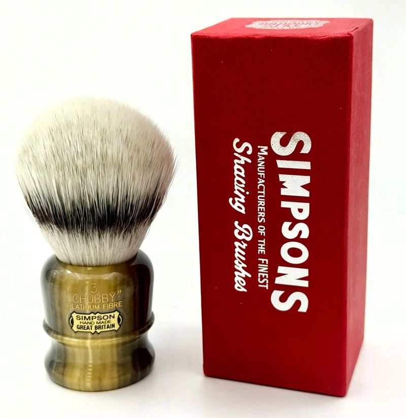 Limited Edition Simpson Chubby CH3 Platinum Synthetic Bristle Shaving Brush - Faux Horn