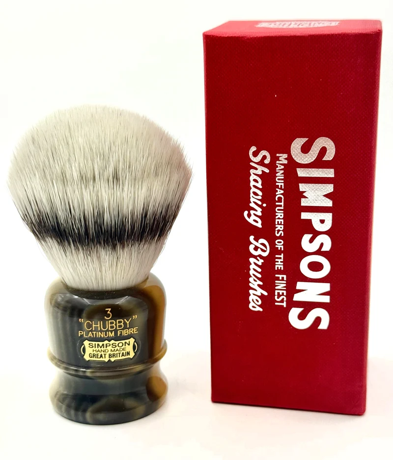 Limited Edition Simpson Chubby CH3 Platinum Synthetic Bristle Shaving Brush - Faux Horn