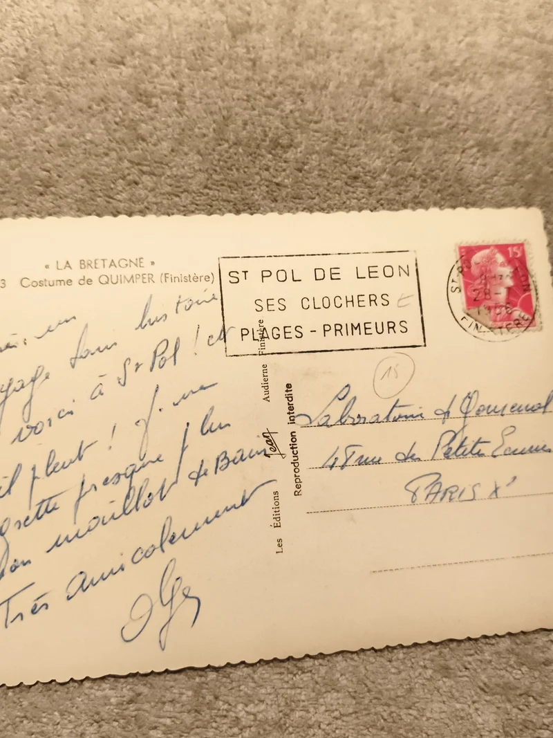 Carte postale St Pol de Léon oblitérée Bretagne timbre 15c philatélie (Ref 8)