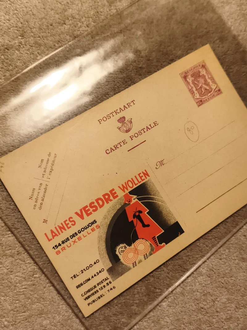 Carte postale publicitaire Laines Vesdre Bruxelles art graphique timbre Belgique
