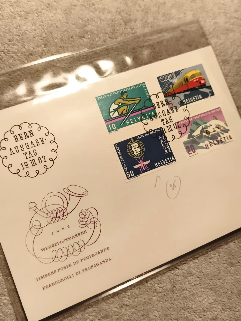 Lettre 1er jour Suisse 1962 timbres Helvetia Bern Werbepostmarken philatélie