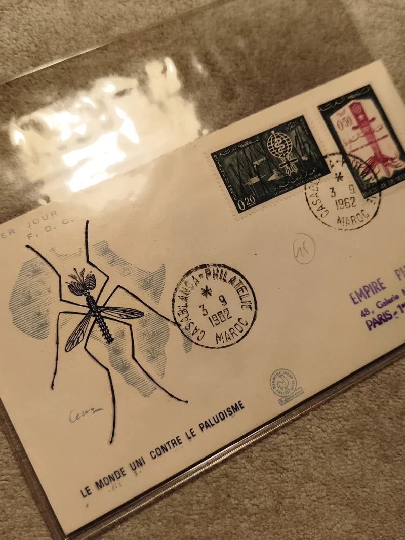 Lettre premier jour Maroc 1962 paludisme FDC timbres cachet philatélie (Ref 8)