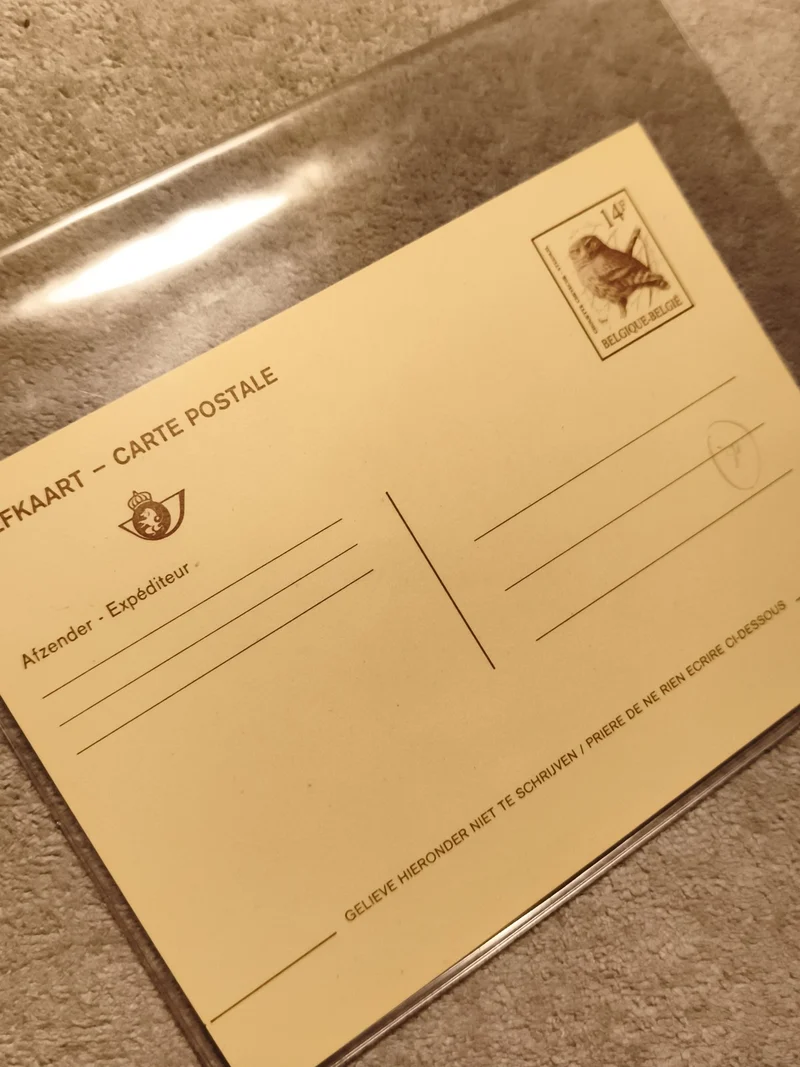Carte postale timbrée Belgique oiseau 14F affranchissement philatélie (Ref 8)
