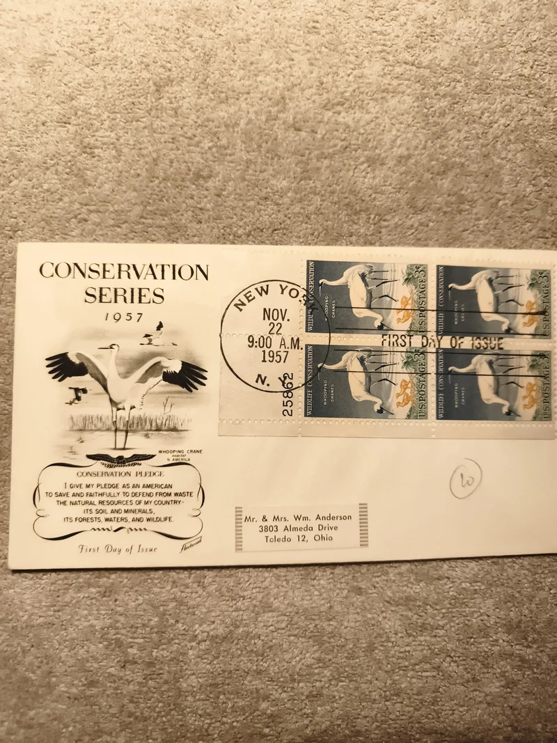 Enveloppe 1er jour 1957 Conservation Series USA timbres Whooping Crane Philatéli