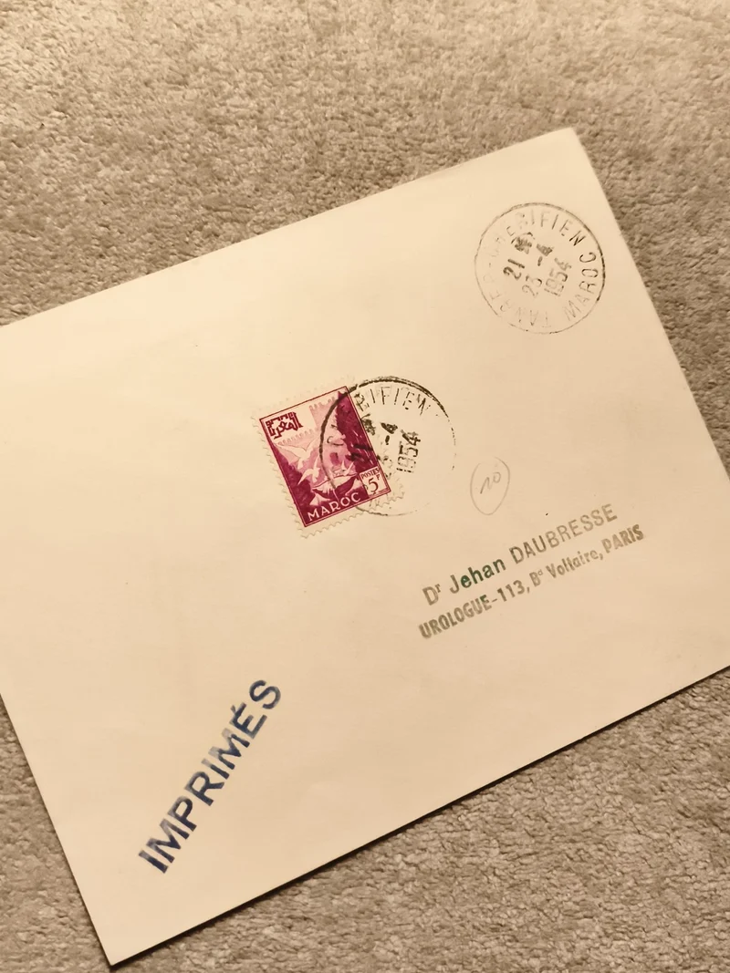 Lettre imprimés Maroc 1954 timbre violet oblitéré cachet Casablanca philatélie
