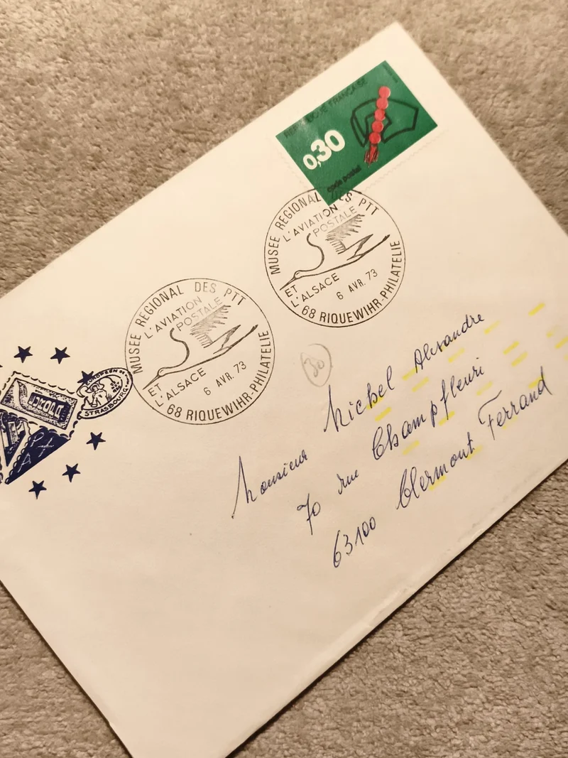 Lettre premier jour Musée Aviation Postale 1973 Alsace timbre 0,30 Philatélie (R