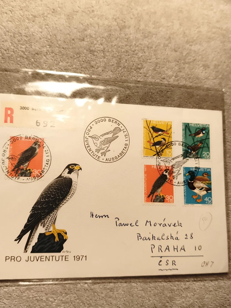 Lettre FDC Pro Juventute 1971 Suisse oiseaux timbres Helvetia cachet Bern