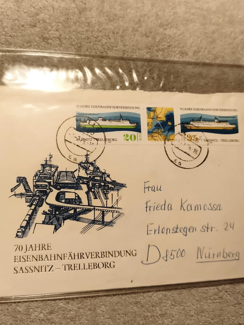 Lettre 1er jour DDR 70 Jahre Eisenbahnfährverbindung Sassnitz Trelleborg timbres
