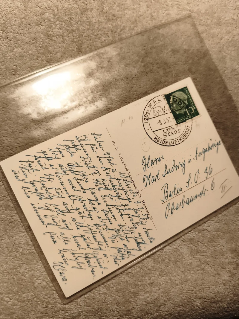 Carte postale Allemagne timbre vert 1937 cachet Waldstadt philatélie (Ref 27)