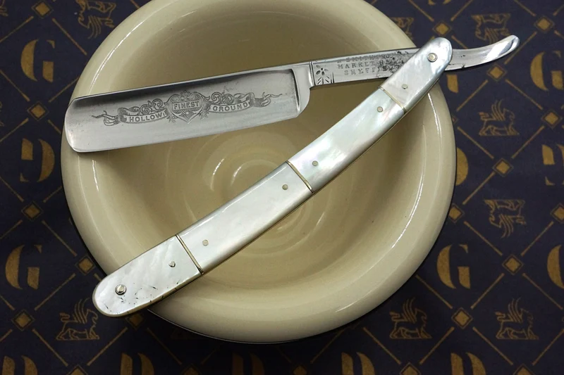 Smith & Son 6/8 - Etched Blade Restored Mother of Pearl Scaled Sheffield Straight Razor - Shave Ready