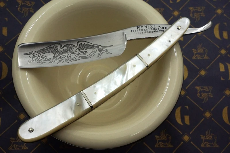 Joseph Allen & Sons 6/8 - "E Pluribus Unum" Eagle Etch Restored Mother of Pearl Scaled Sheffield Straight Razor - Shave Ready
