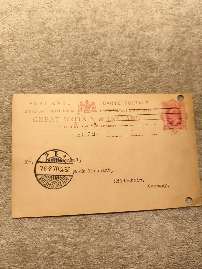 Carte postale GB Ireland UPU timbre 1d rouge oblitération Hildesheim philatélie