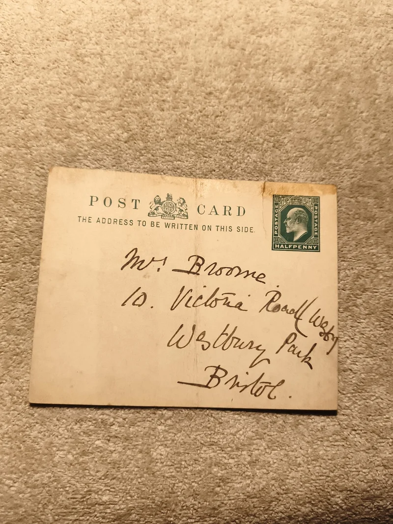 Carte postale Royaume-Uni timbre halfpenny vert George V Bristol philatélie (Ref