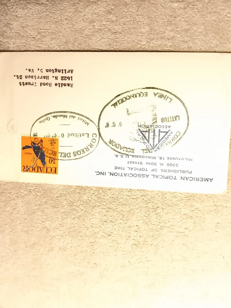 Lettre premier jour Équateur 1966 timbre 50c cachets American Topical
