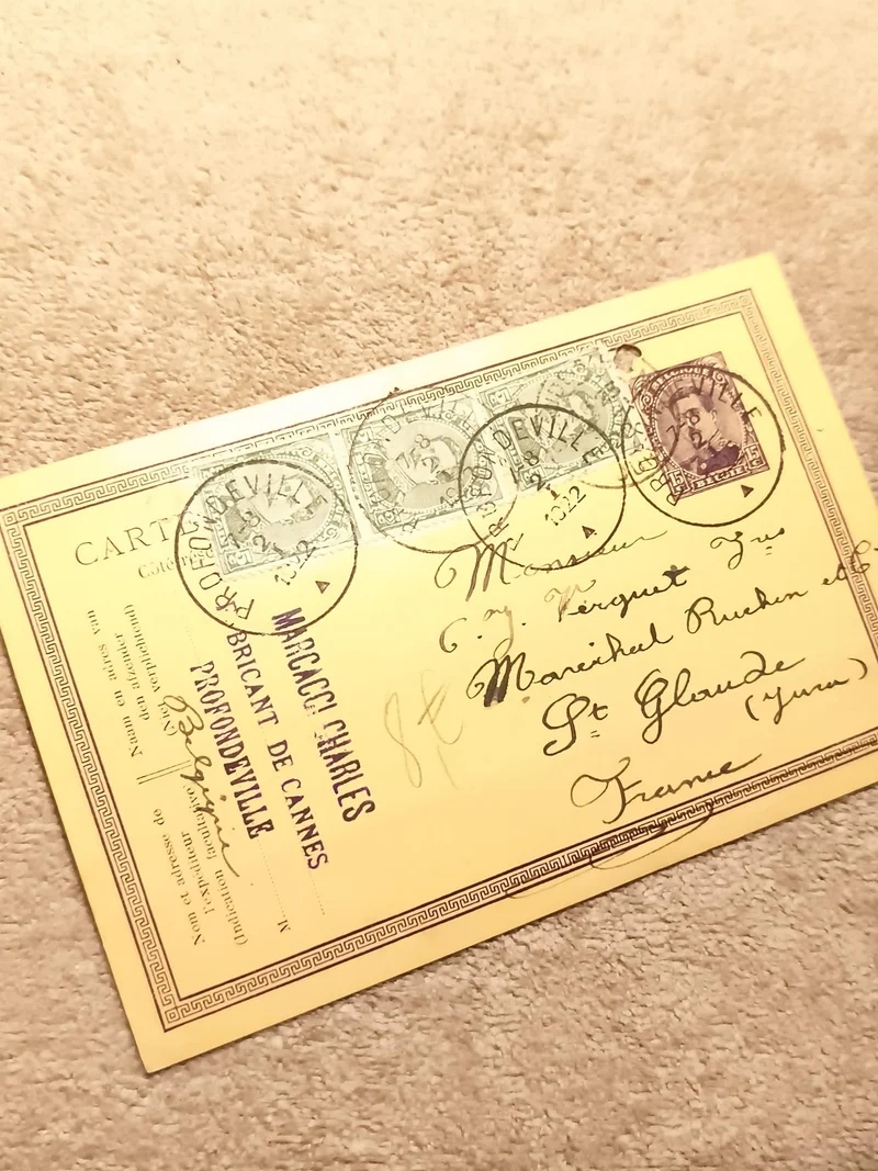 Carte postale ancienne timbrée Profondville Warocq Charles Belgique philatélie