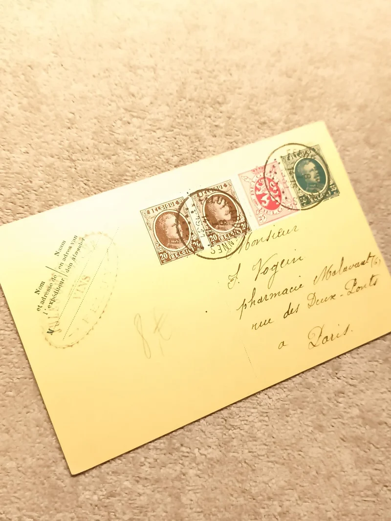 Lettre ancienne timbrée Belgique oblitérée, 4 timbres philatélie (Ref 27)