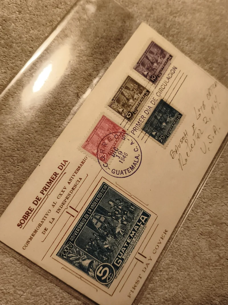 Enveloppe premier jour Guatemala 1946 timbres indépendance CXXV anniversaire