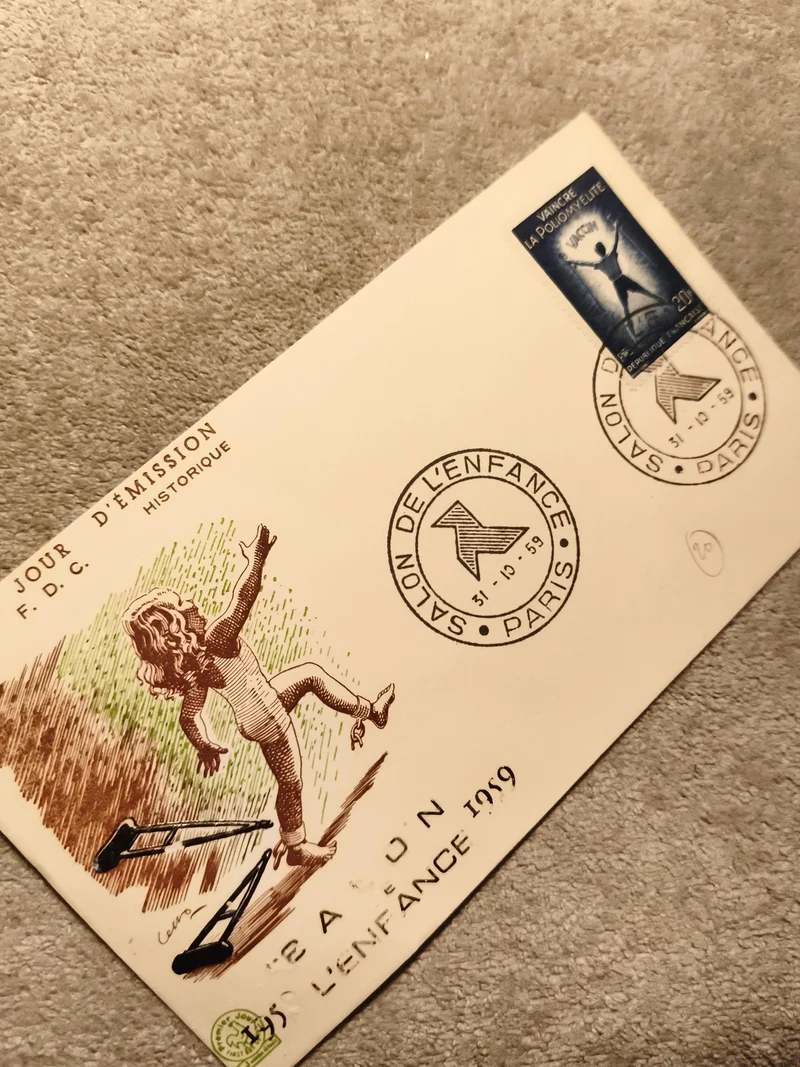 Lettre FDC 1959 Salon de l'Enfance Paris timbre Vaincre la Poliomyélite philatél