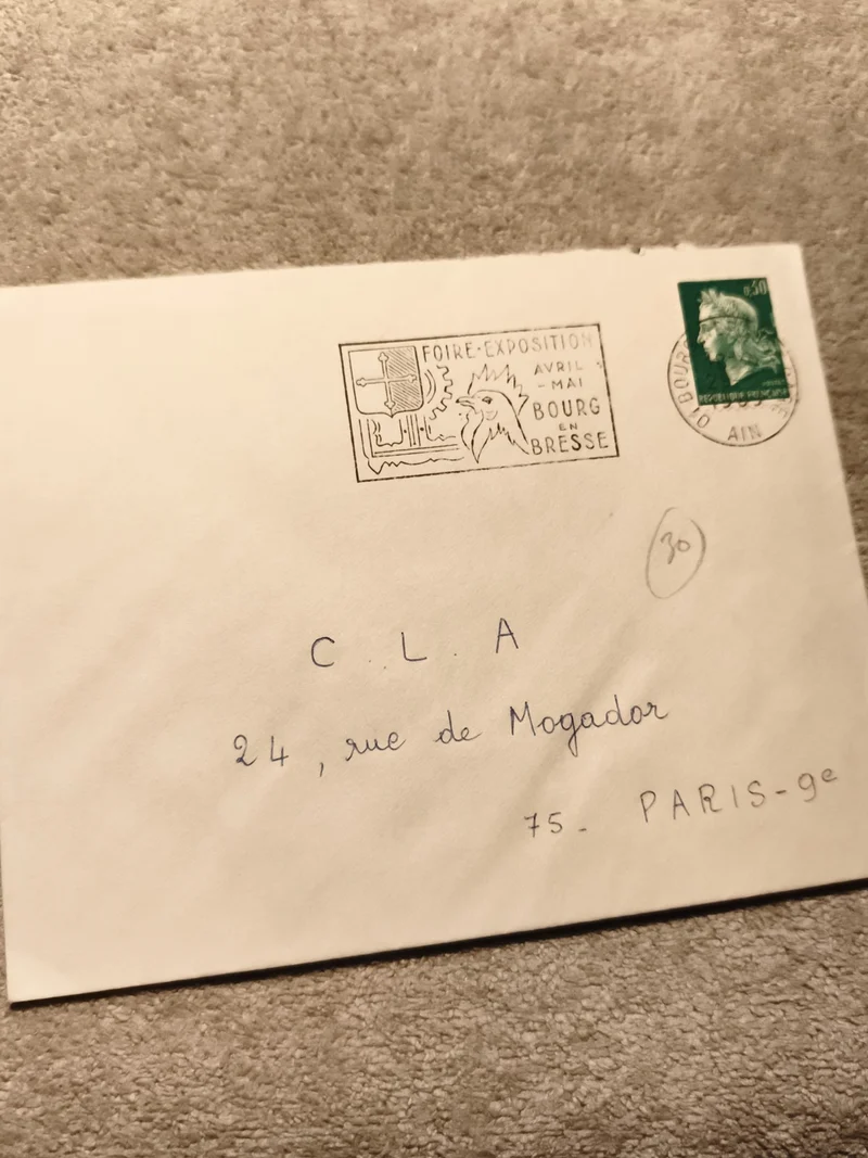 Lettre oblitérée Foire-Exposition Bourg-en-Bresse timbre Marianne 0,50 philatéli