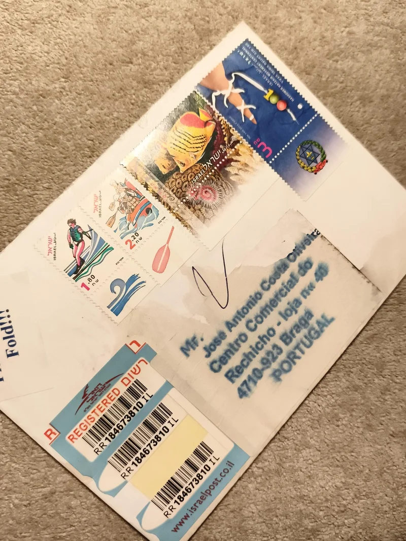 Lettre affranchie Israël timbres variés sport poissons gymnastique (Ref 8)