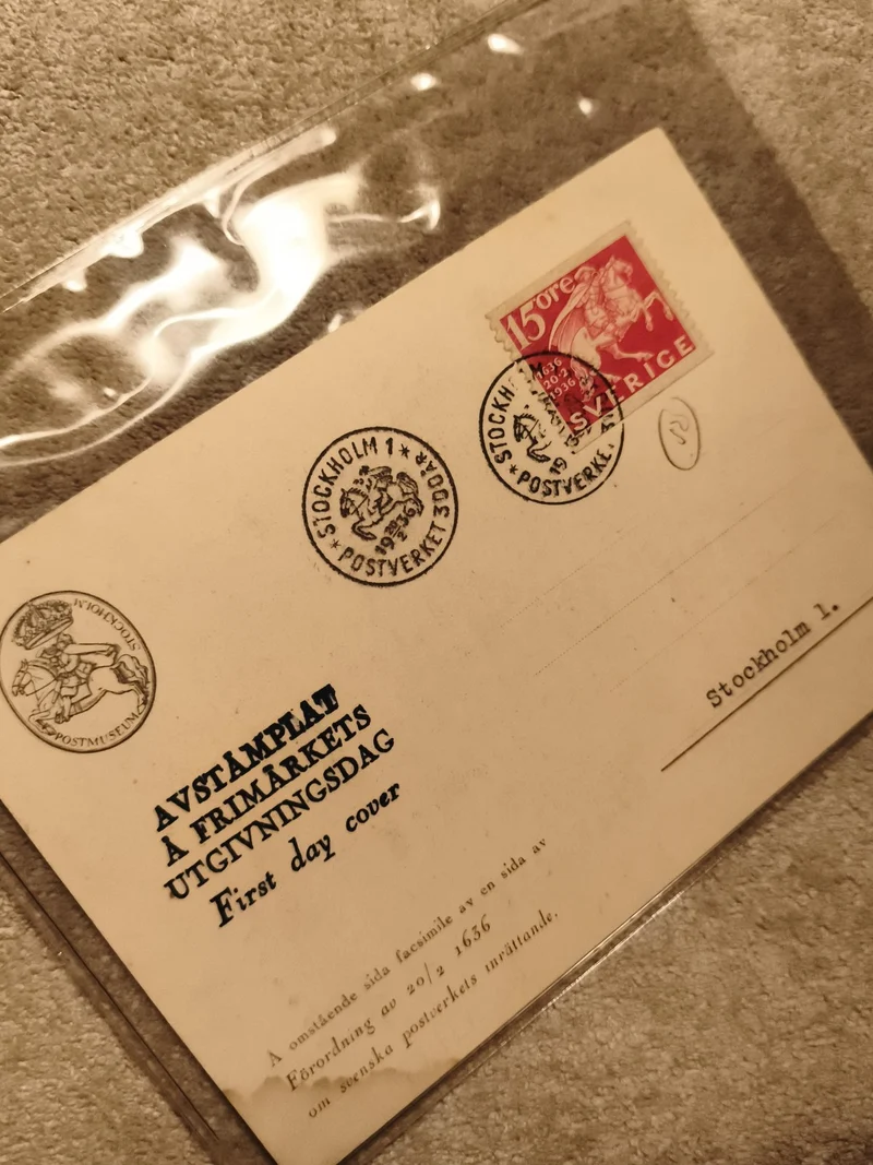 Lettre premier jour Suède 15 öre 1936 Stockholm timbre cheval FDC philatélie