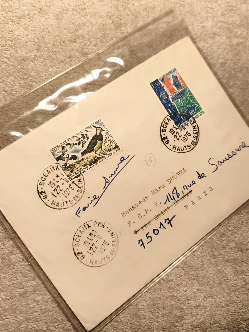 Lettre affranchie timbres France oiseaux et monuments Sceaux 1976 philatélie (Re