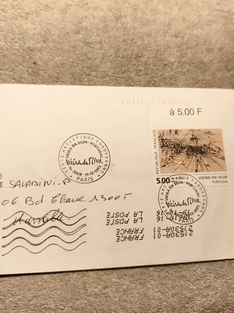 Lettre affranchie timbre 5F Vieira da Silva oblitération 1993 Philatélie France