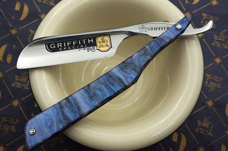 Griffith 13/16 Full Hollow Blade - Purple Starry Sky Acrylic Scales Artisan Straight Razor