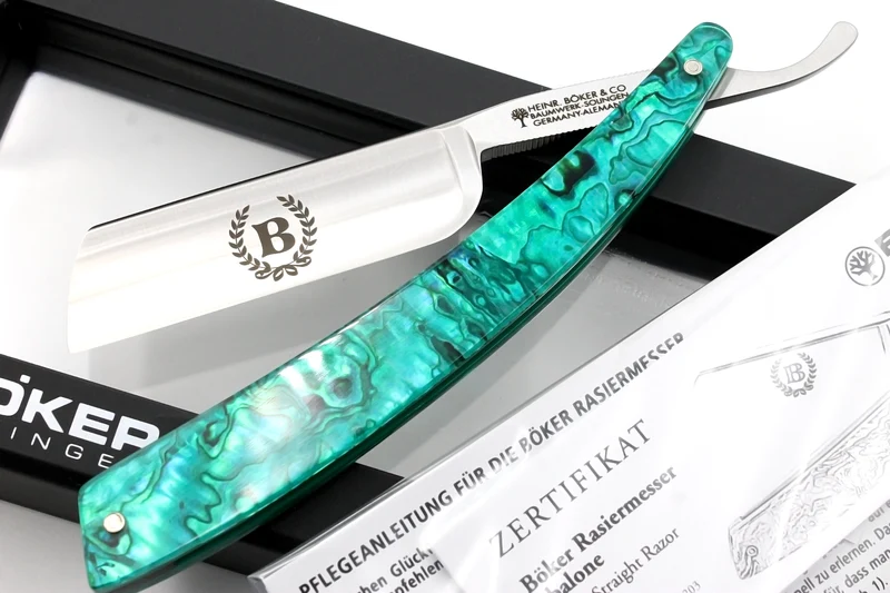 Boker Abalone 6/8 Blade with Shell Scales Full Hollow Solingen Straight Razor