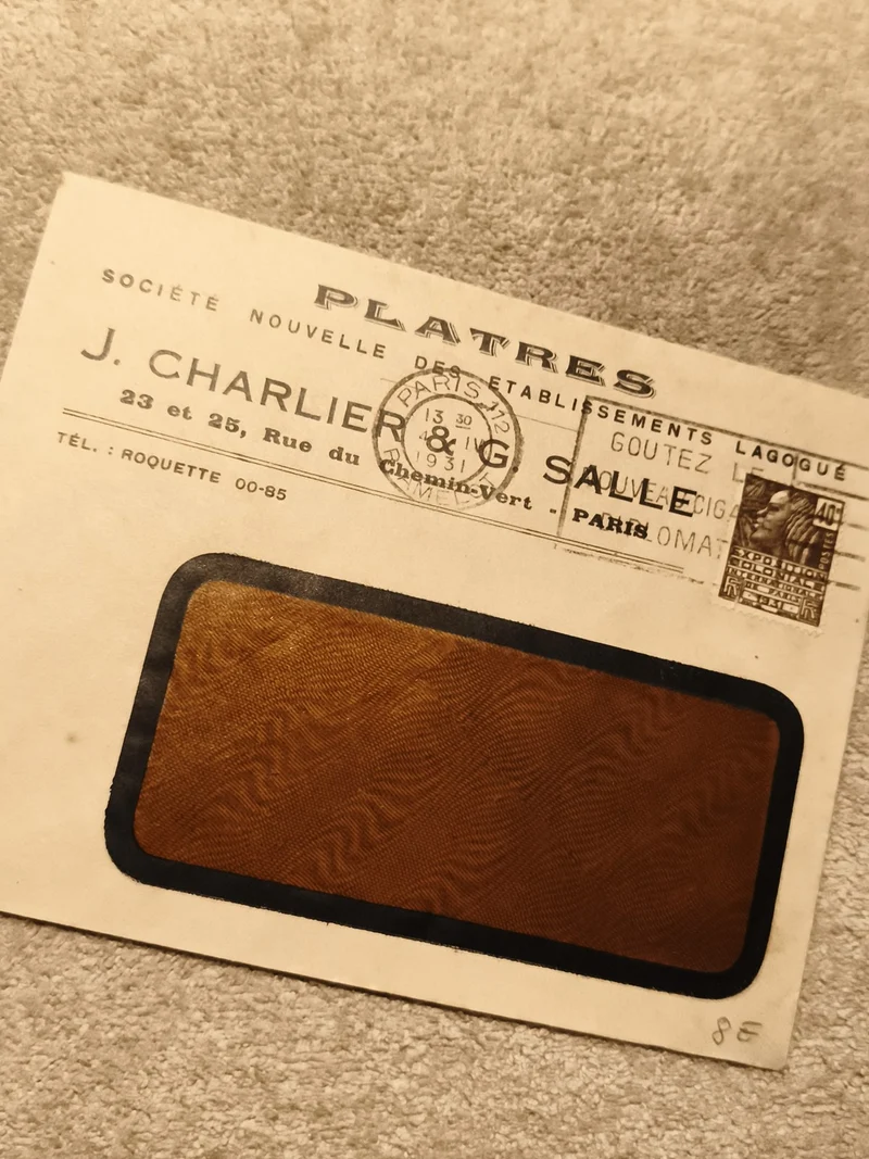 Carte postale entreprise J. Charlier Paris 1931 timbre oblitéré philatélie (Ref