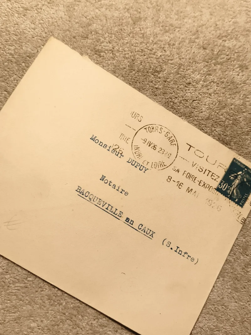 Lettre oblitérée Tours 1926 timbre 50c Marianne philatélie (Ref 27)