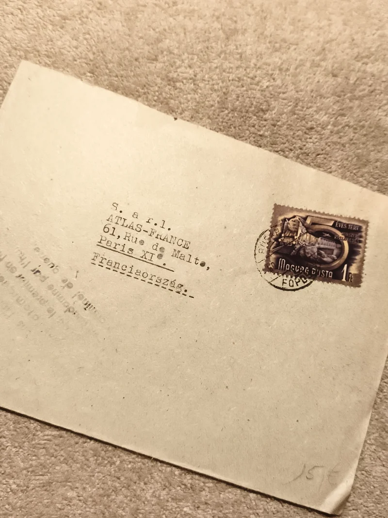 Lettre affranchie timbre Hongrie "Eves terv" 1 Ft, oblitérée, Paris ATLAS-FRANCE