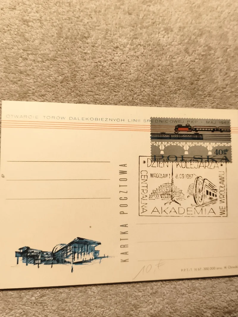 Carte postale philatélique Pologne 1967 train PKP oblitérée Wroclaw