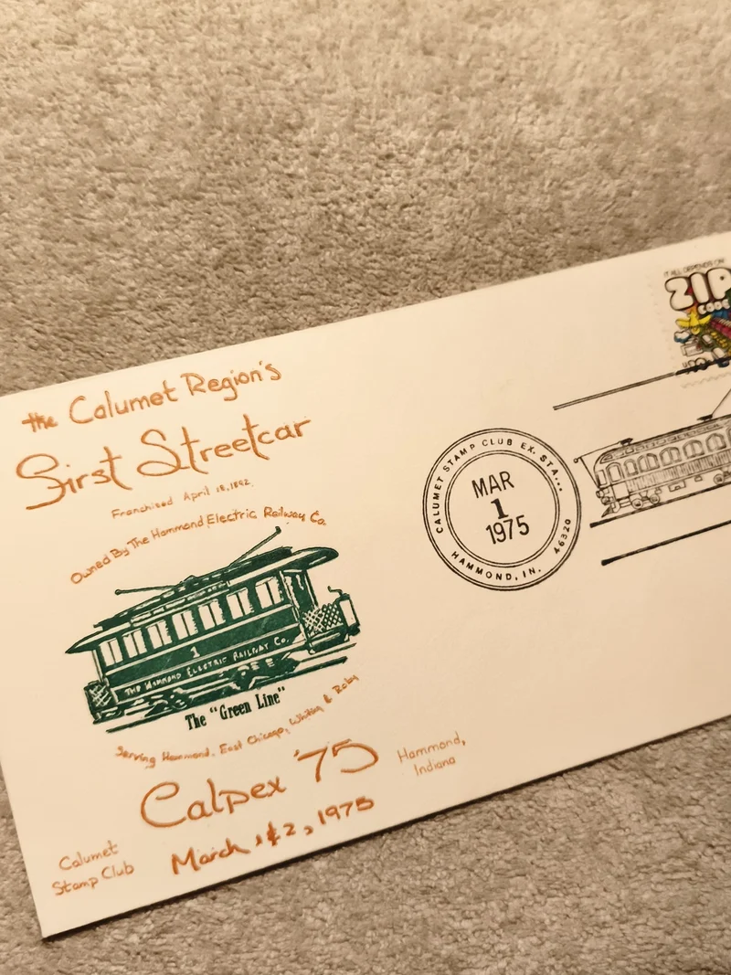 Enveloppe philatélique Calumet Streetcar Calpex 75 Hammond Indiana 1975 (Ref 27)