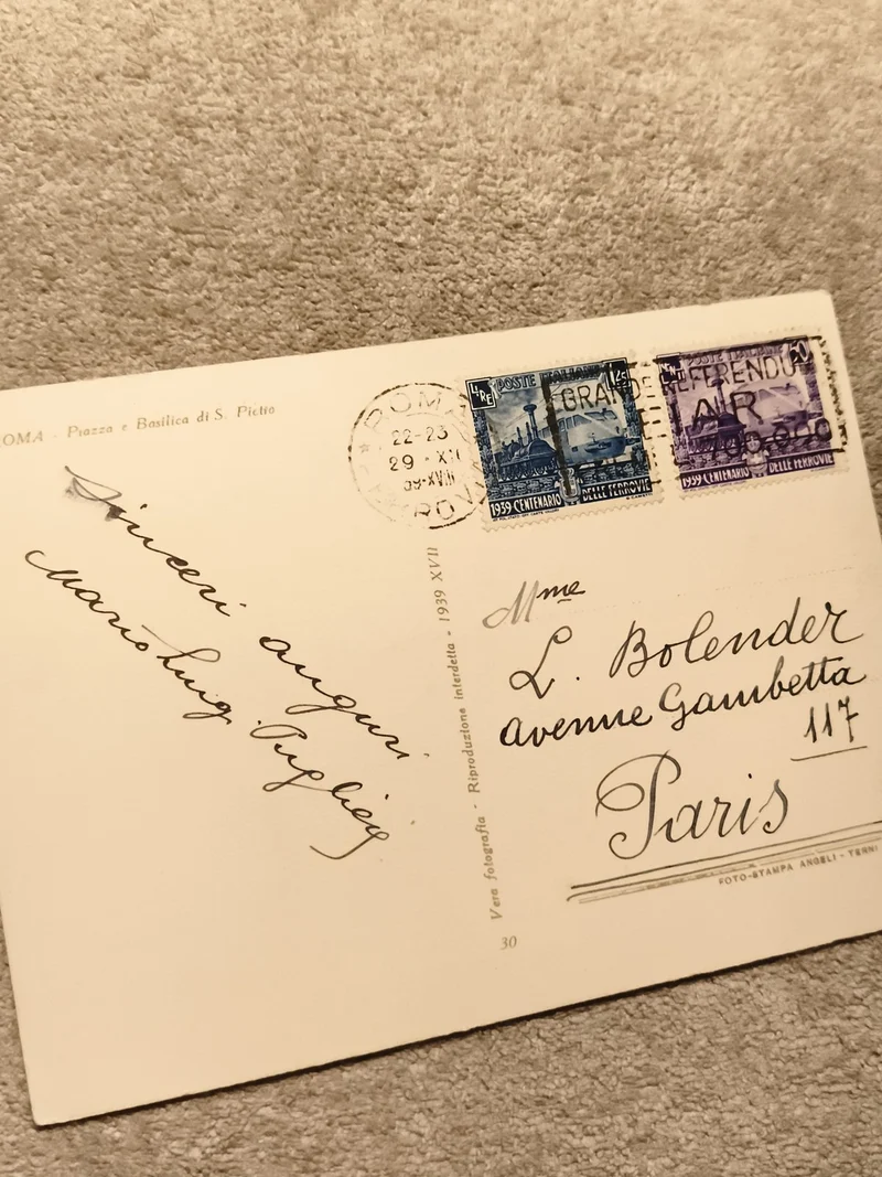 Carte postale Italie 1939 timbres ferroviaires Roma Paris philatélie (Ref 27)