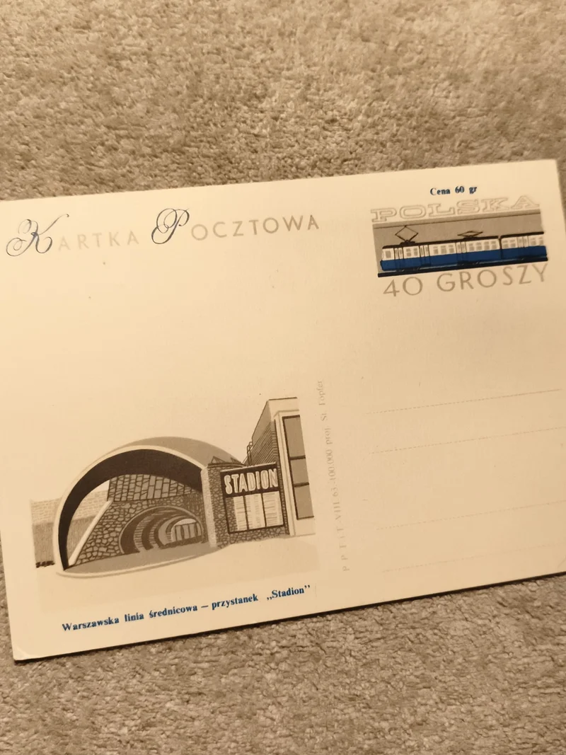 Carte postale pré-affranchie Pologne 40 groszy Stadion Varsovie philatélie (Ref