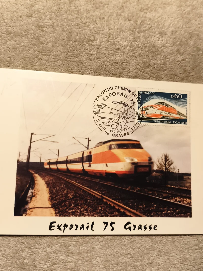 Carte Exporail 75 Grasse TGV 001 Turbotrain oblitérée philatélie (Ref 27)