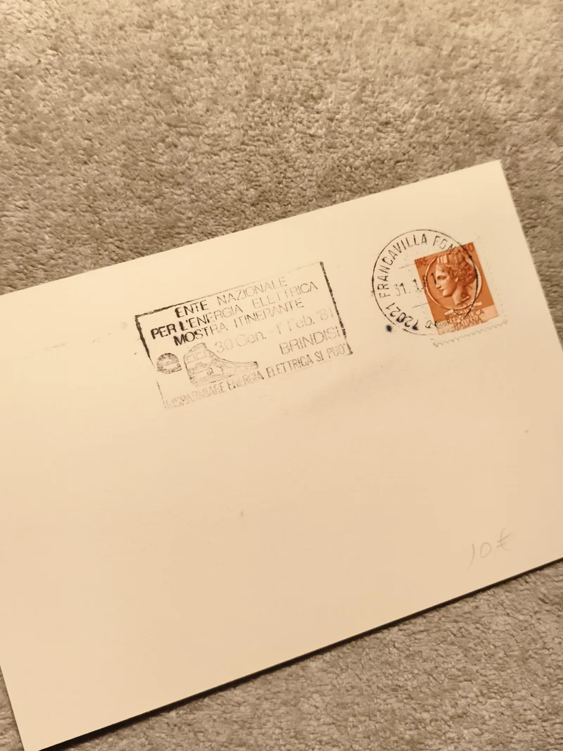 Carte postale oblitérée Italie 1981 timbre orange Francavilla philatélie (Ref 27
