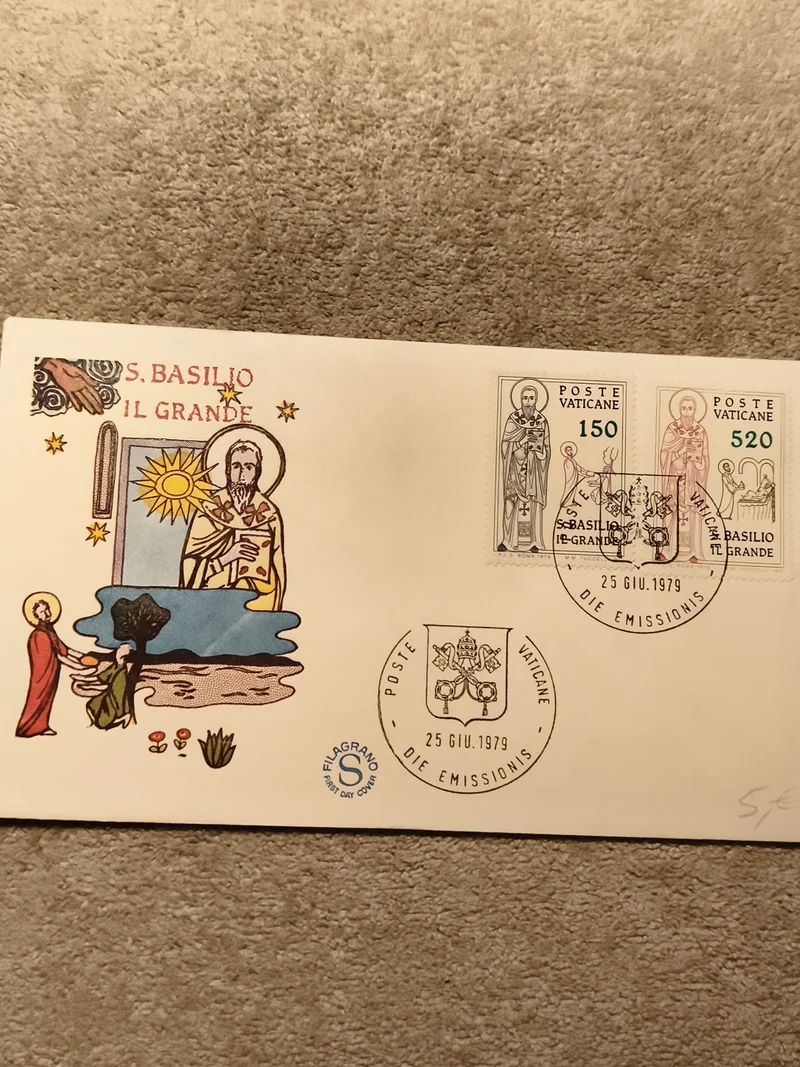 Lettre premier jour Vatican 1979 S. Basilio il Grande timbres oblitérés FDC Fila