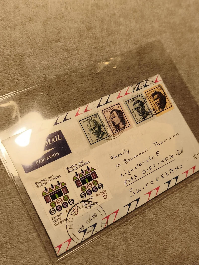 Lettre affranchie Australie 1965 timbres 5c Airmail par avion philatélie (Ref 27