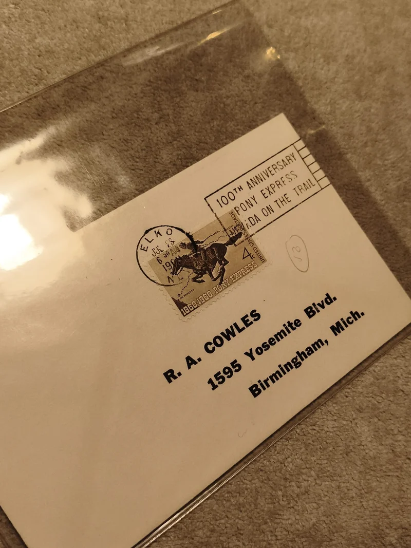 Lettre premier jour Pony Express 1960 USA Nevada timbre 4c philatélie FDC