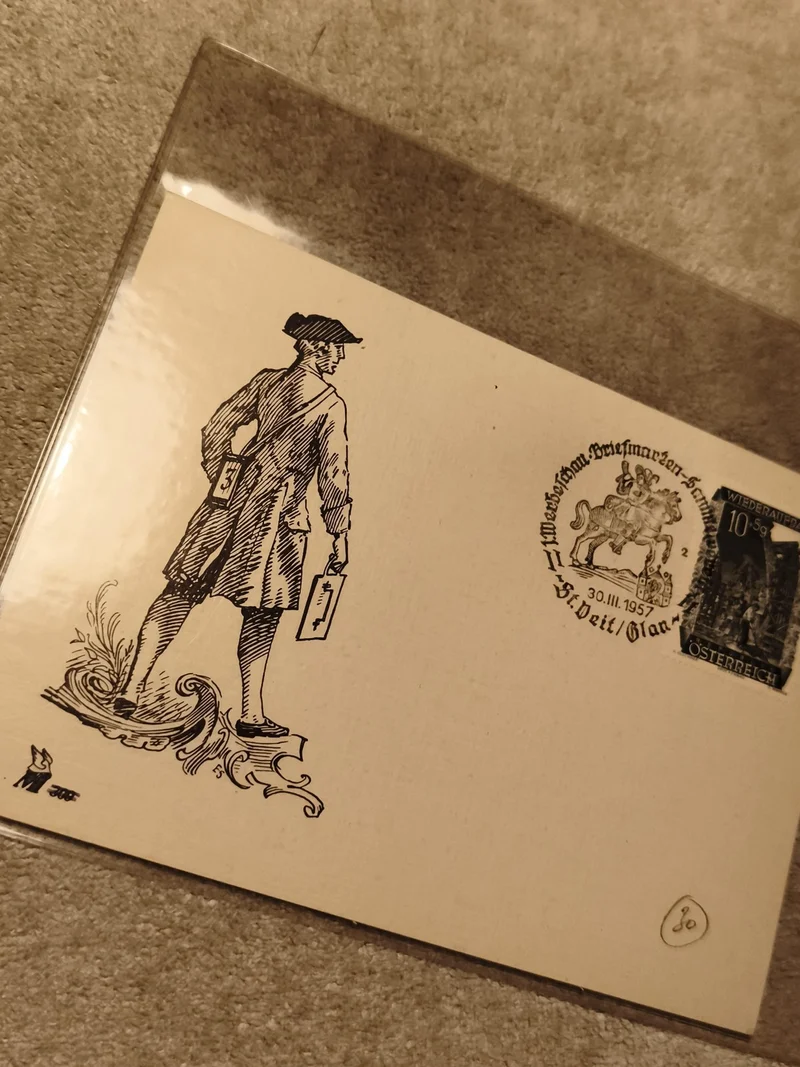 Lettre premier jour Autriche 1957 timbre 10s illustration homme philatélie (Ref