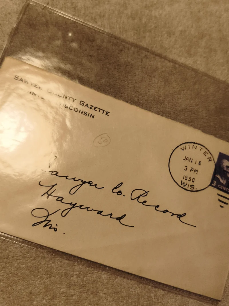 Lettre timbrée USA 1950 Sawyer County Gazette Wisconsin Hayward philatélie (Ref
